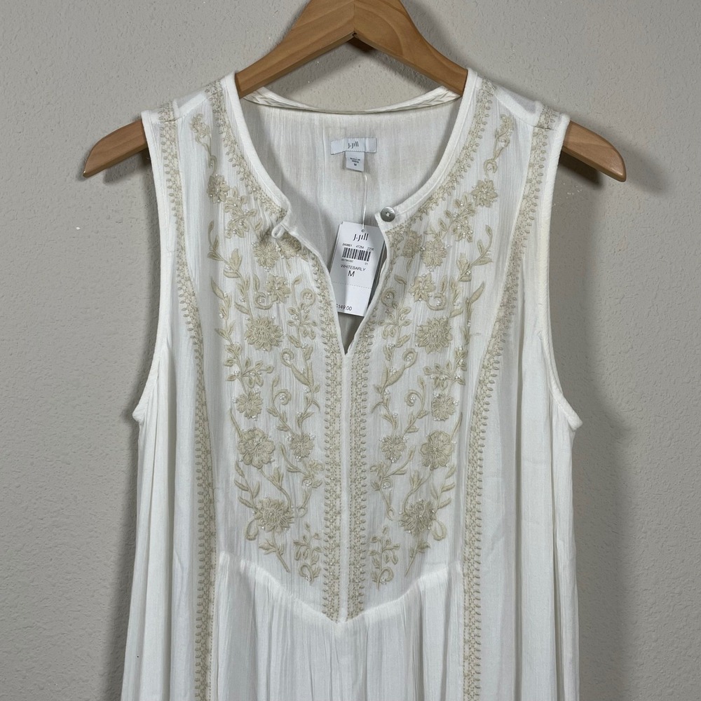 J. Jill Embroidered Maxi Dress Womens M Whitebarly Sleeveless Tiered Boho NWT - Picture 4 of 10